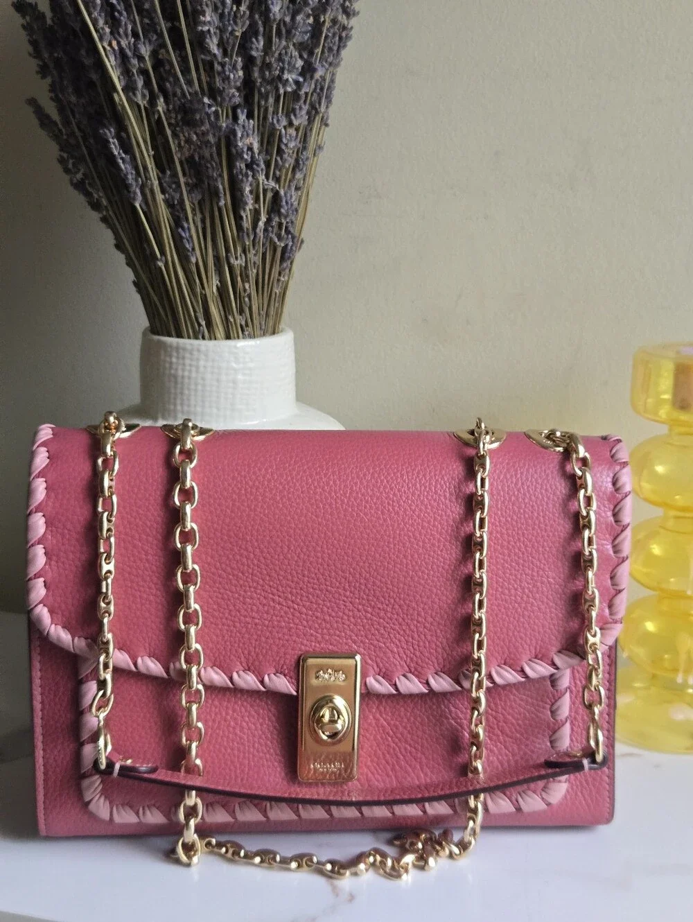 Like New Coach Lane Pink Whipstitch Leather Shoulder Bag